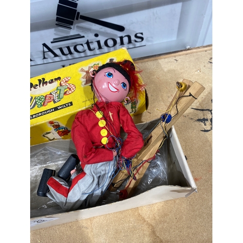 23 - Vintage Pelham puppet with original box - still has feather on hat