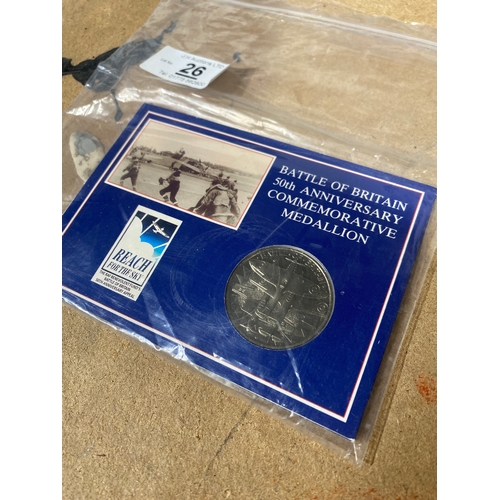 26 - Battle of Britain 50th anniversary medallion, crown size on information card