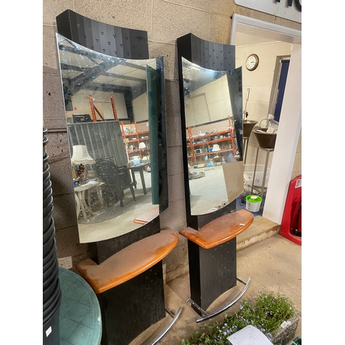 432 - Large pair of hairdressers salon display unit with mirrors