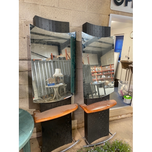 432 - Large pair of hairdressers salon display unit with mirrors