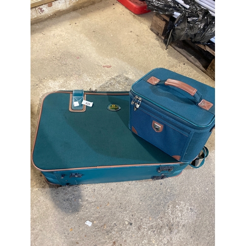 434 - Green suitcase & beauty case - good condition