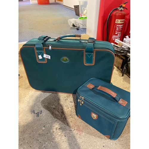 434 - Green suitcase & beauty case - good condition