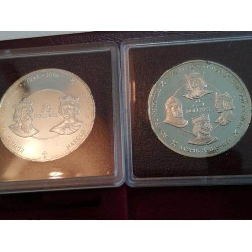 39A - Cayman islands set of 4 silver proof 25 dollars coins in original presentation case with certificate... 