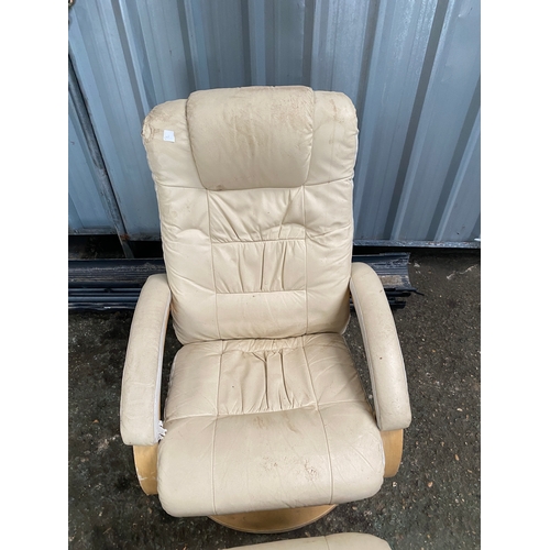 250 - Cream leatherette chair with foot stool