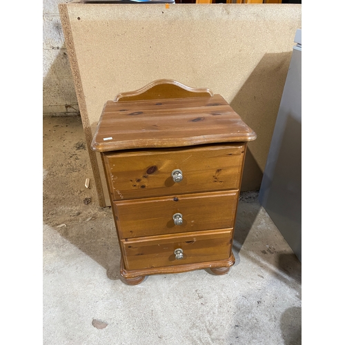 100 - 3 drawer pine bedside table