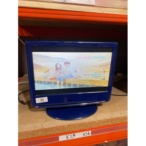 43 - M&S 15.6” blue tv with freeview & dvd player - no remote - tested & working