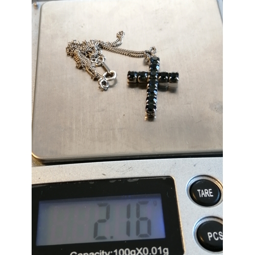 26A - Silver necklace with gemstone encrusted cross pendant 2.16 grams