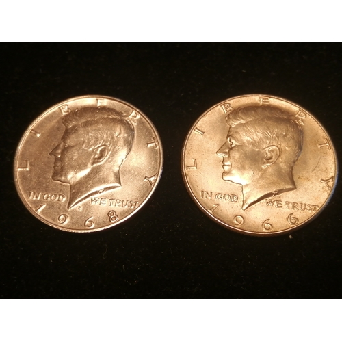 32A - 2 x USA silver half dollars 1966 and 1968 (total weight is 23 grams of 0.4 silver)