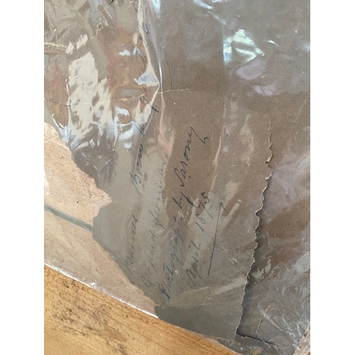 131 - Vintage framed painting of a man - with paperwork from 1875 on the reverse