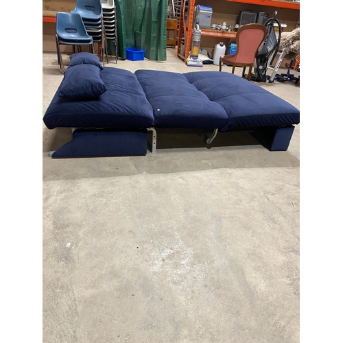 257 - Blue sofa bed - factory clearance - as new - 140cm wide, 100cm deep (when as a sofa)