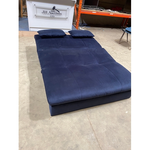 257 - Blue sofa bed - factory clearance - as new - 140cm wide, 100cm deep (when as a sofa)