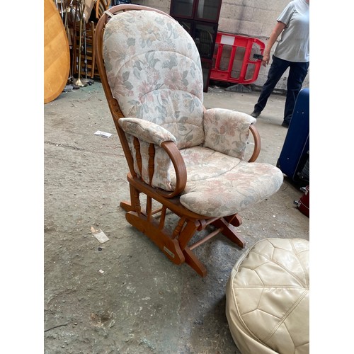 66 - Rocking chair with wood base and leather bean bag poofe