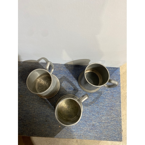 11 - 3x pewter tankards, 1 blank with clear base and 2 engraved