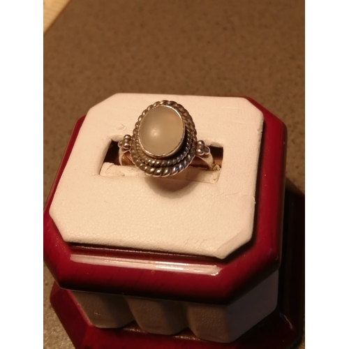 26A - Silver ring set with large opaque central stone 4.11 grams Size O