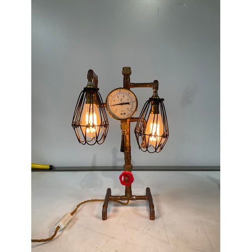 46 - Gas Effect twin light table lamp with skeleton shades