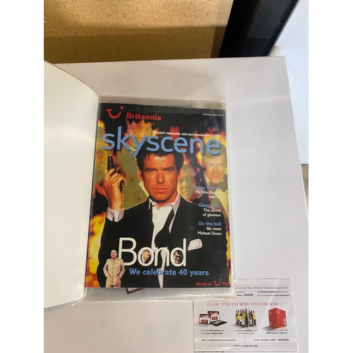 1 - James Bond 007 collectibles in folder inc pack of cards, postcard set, pencil drawings, magazines & ... 