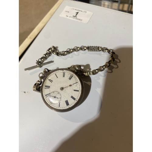 90 - 2x EL silver cased pocket watches - one with silver chain