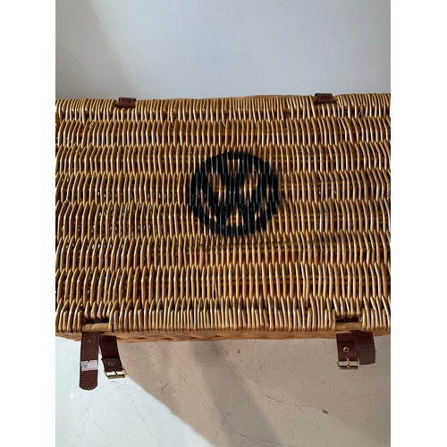 395 - Large wicker basket hamper with Volkswagen logo on top