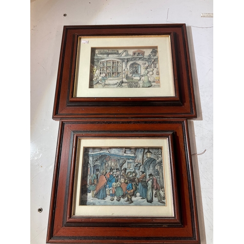 398 - Anton Pieck 3D art pictures depicting a toy shop and Christmas carol singers