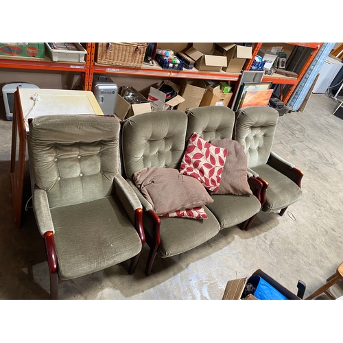 366 - Upholstered 2 seater sofa & 2 armchairs