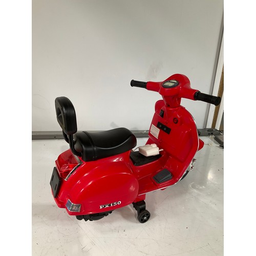 124 - child's Battery operated ride on Red  Vespa motorbike with charger