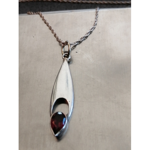 20A - Silver necklace with red gemstone pendant 4.38 grams