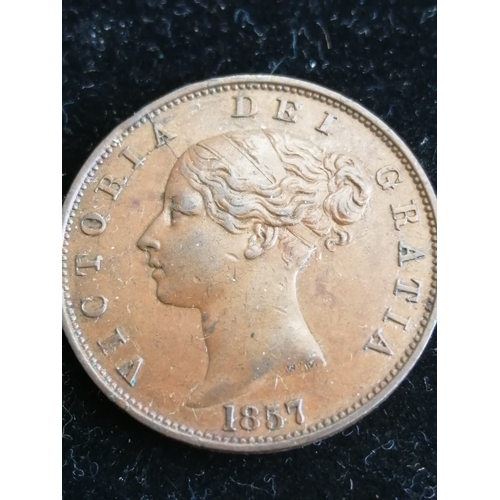 37A - 1857 Victorian halfpenny in extremely fine condition