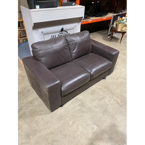 183 - Brown leather double seater sofa