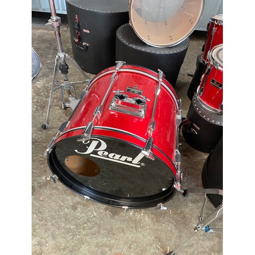 439 - Lovely red pearl export drum kit with le blond storage cases & some pedal & stands