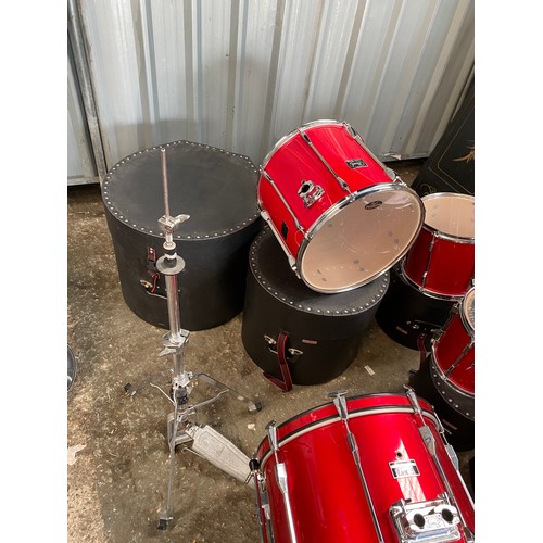 439 - Lovely red pearl export drum kit with le blond storage cases & some pedal & stands