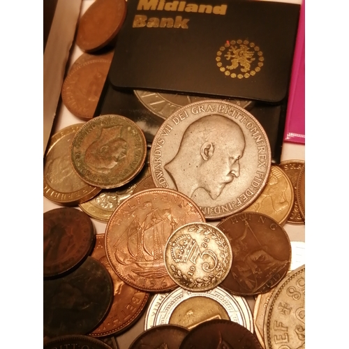 39A - Box of mixed coinage (silver and Roman coins noted)