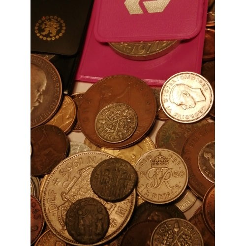 39A - Box of mixed coinage (silver and Roman coins noted)