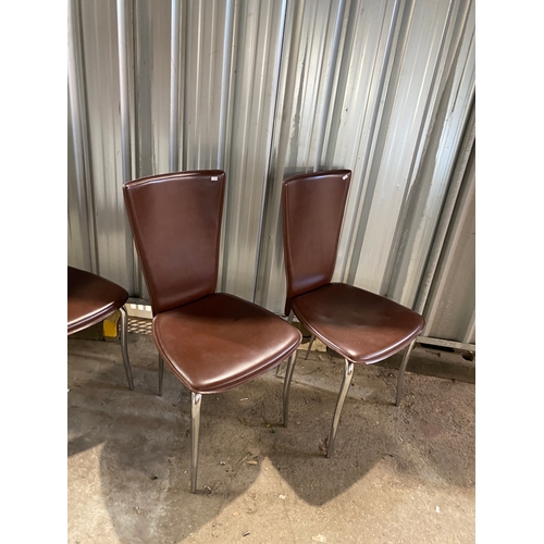 136 - 4x brown leatherette dining chairs