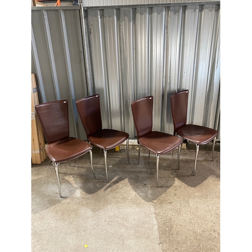 136 - 4x brown leatherette dining chairs