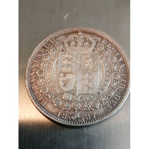 36A - 1887 Victorian halfcrown in almost extremely fine condition