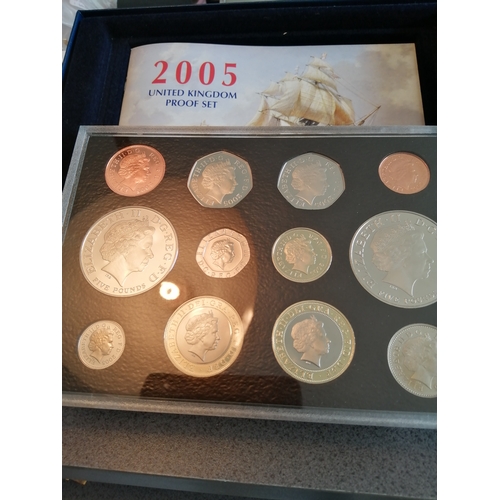 38A - 2005 proof set (12 coins) includes 2 x 5 pounds 2 x 2 pounds and 2 x 50p