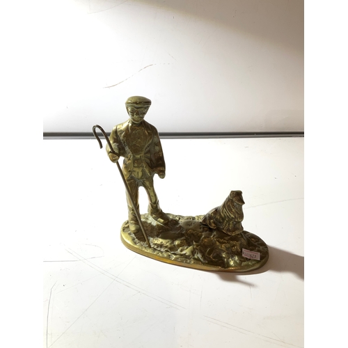 49 - Heavy (2.4kg) brass shepherd & dog figure