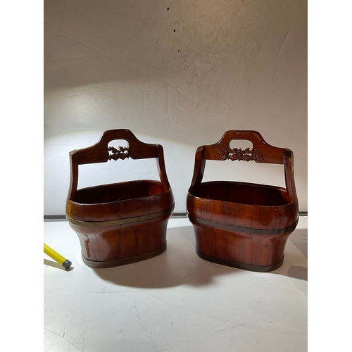 59 - Vintage pair of wooden decorative pails