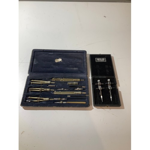 94 - two small cases of technical/precision drawing implements compasses and bar compasses