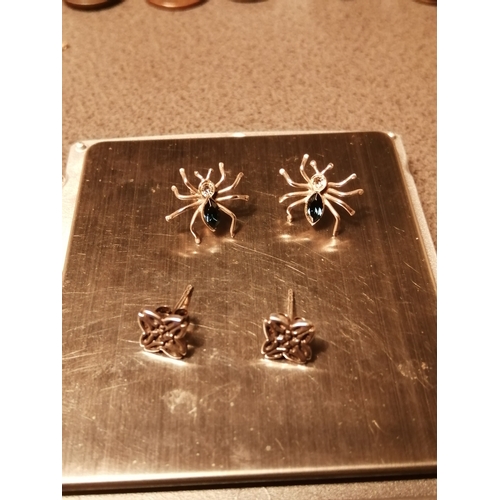 25A - 2 pairs of silver earrings One pair with spider design (total weight 3.0 grams)