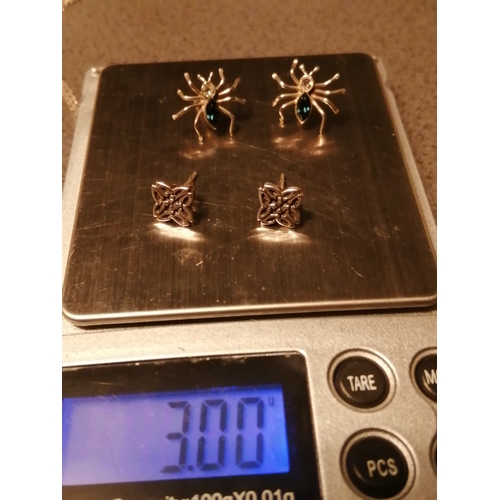 25A - 2 pairs of silver earrings One pair with spider design (total weight 3.0 grams)
