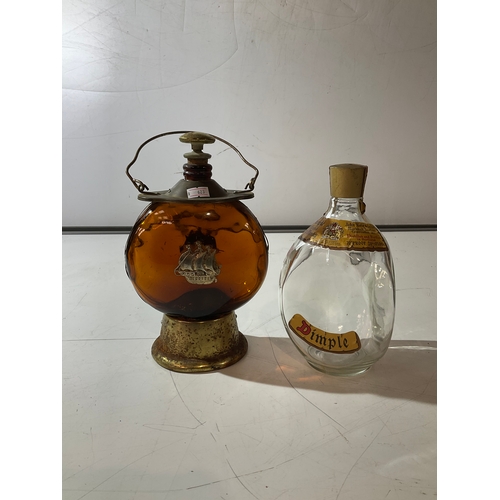 13 - Brown nautical decanter & Dimple glass bottle