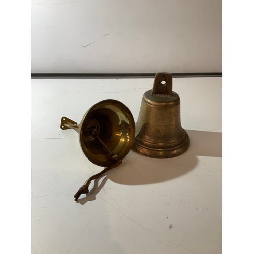 19 - 2x large brass bells - one without central clapper
