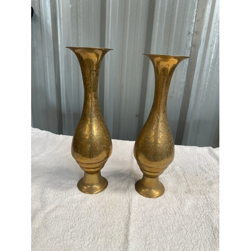 29 - Pair of Indian brass vases - just over 30cm