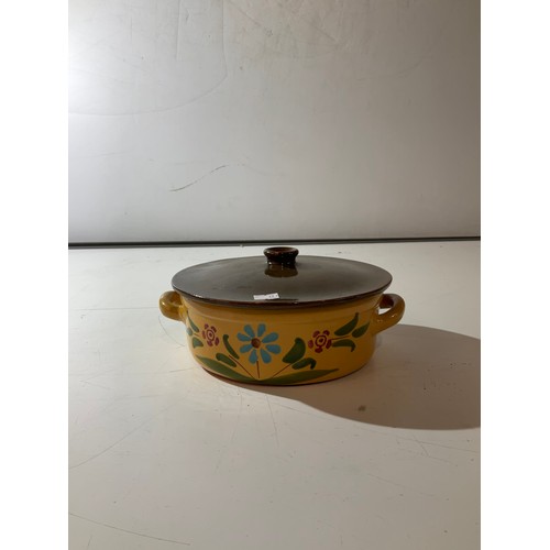 149 - Terracotta glazed casserole dish with lid by coorstove Albisolo