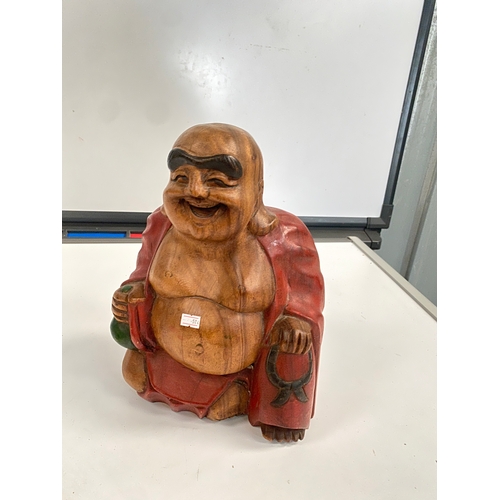 9 - Large (35cm) wooden laughing Buddha figure