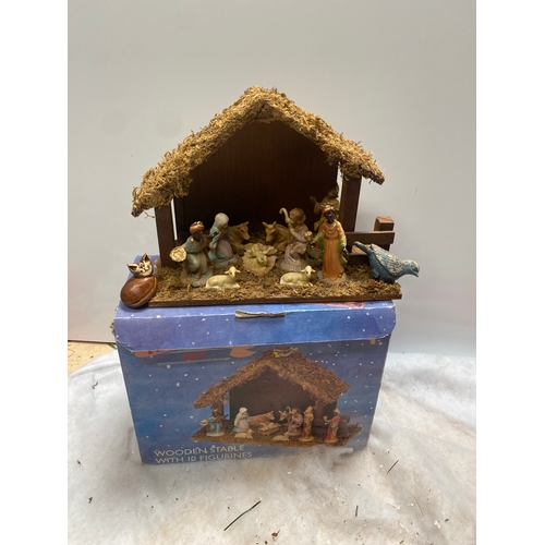 192 - Wooden stable nativity scene