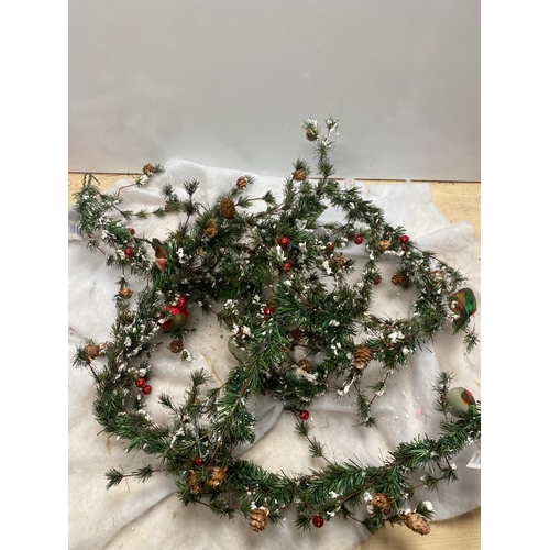 214 - 2x sets of snowy robin & pine cone garlands - new with tags