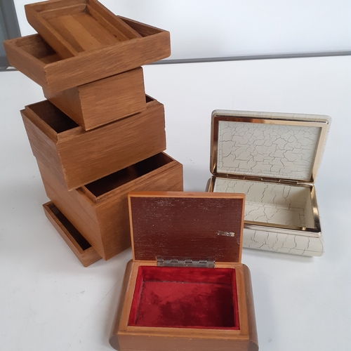 4 - 3 boxes in one plus 2 other decorative wooden trinket boxes