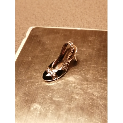 27A - Silver gemstone encrusted ladies slingback stiletto heeled shoe 4.04 grams (pendant or charm)